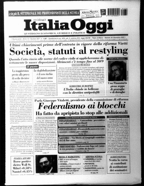 Italia oggi : quotidiano di economia finanza e politica